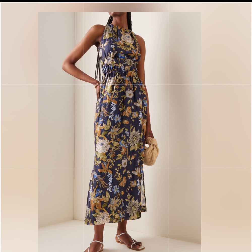 Sir. The Label Blue Lilian Floral Linen-silk Open-back Maxi Dress, Size Small